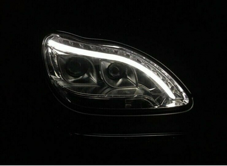 LED Tagfahrlicht Design Scheinwerfer für Mercedes Benz S-Klasse W220 98-05 chrom mit LED Blinker